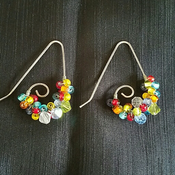 Jewelry - Boho Art Glass Threader Earrings Silver